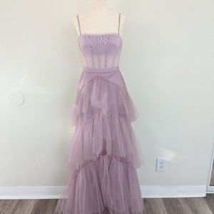BCBGMAXAZRIA Tulle Corset Essential Gown in Fair Orchid, Size 2